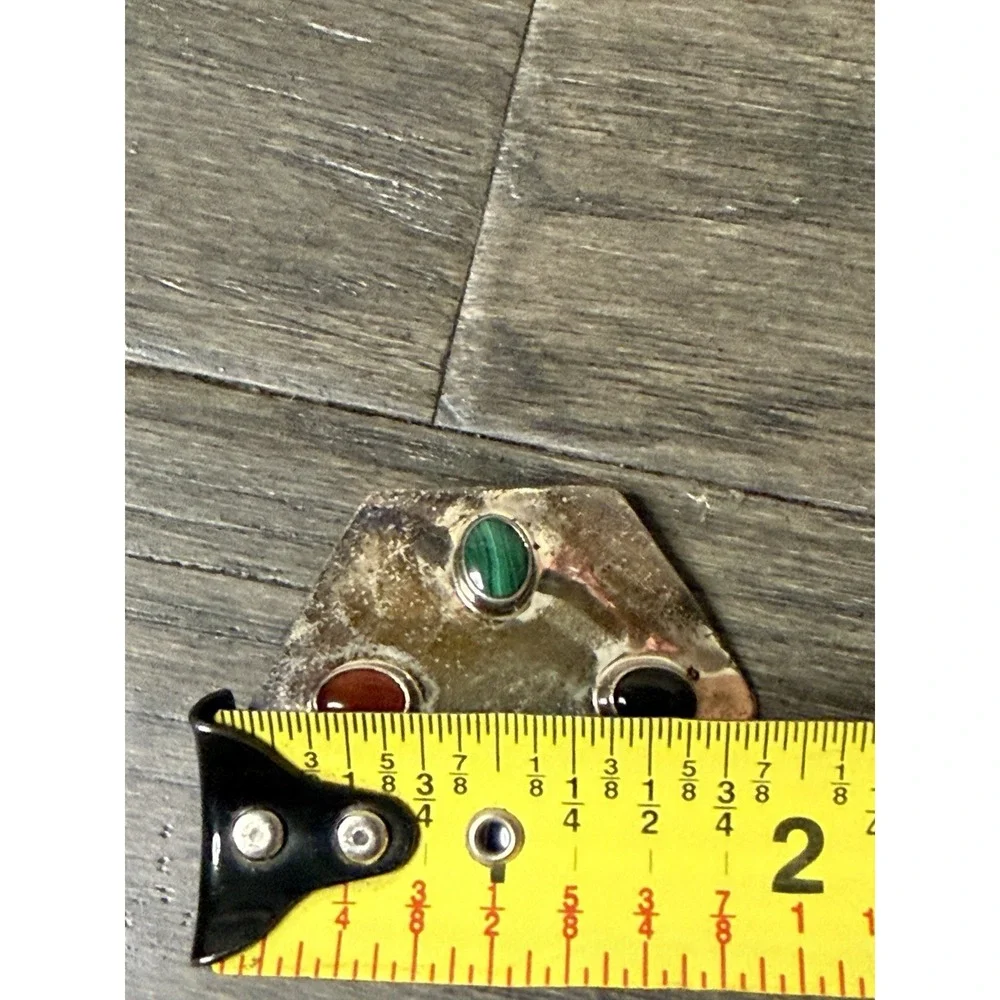 Vintage Taxco Sterling Silver 925 Brooch Lapis Onyx Malachite geometric Tarnish